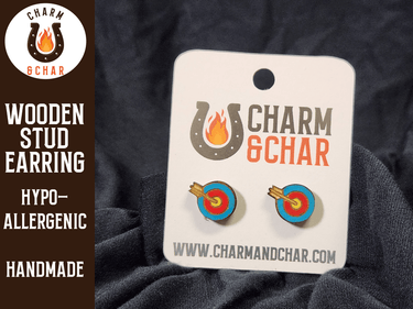Archery Target Wood Stud Earrings - Sports Fashion Earring - Stud Earring - Charm and Char
